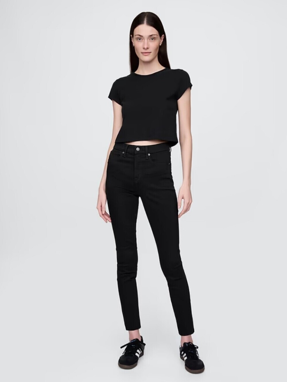 GAP High Rise Fade Resistant True Skinny Stretch Jeans Black sz 26/2 SHORT RT$80